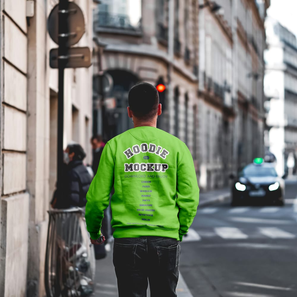 Free Sweatshirt in City Mockup PSD 1 Free Sweatshirt in City Mockup PSD