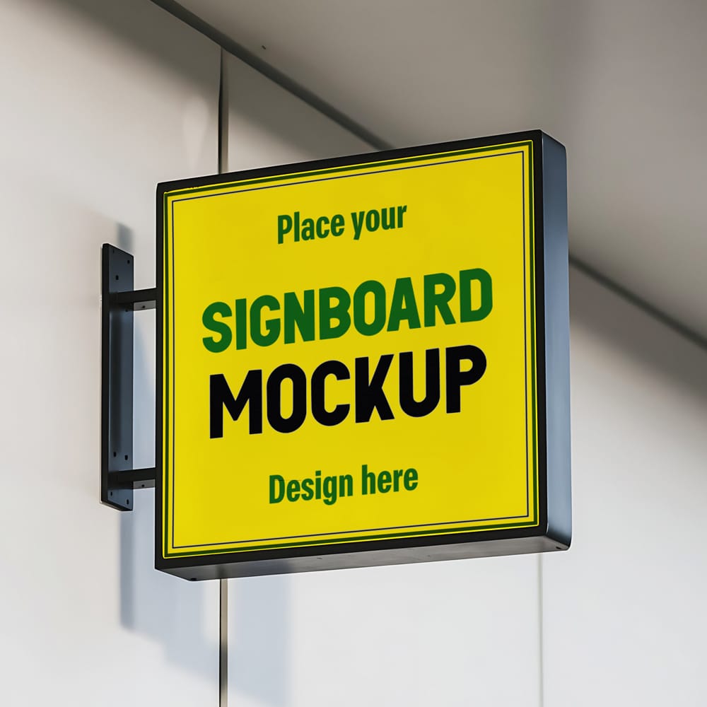 Free Wall Mounted Square Signboard Mockup PSD 1 Free Wall Mounted Square Signboard Mockup PSD