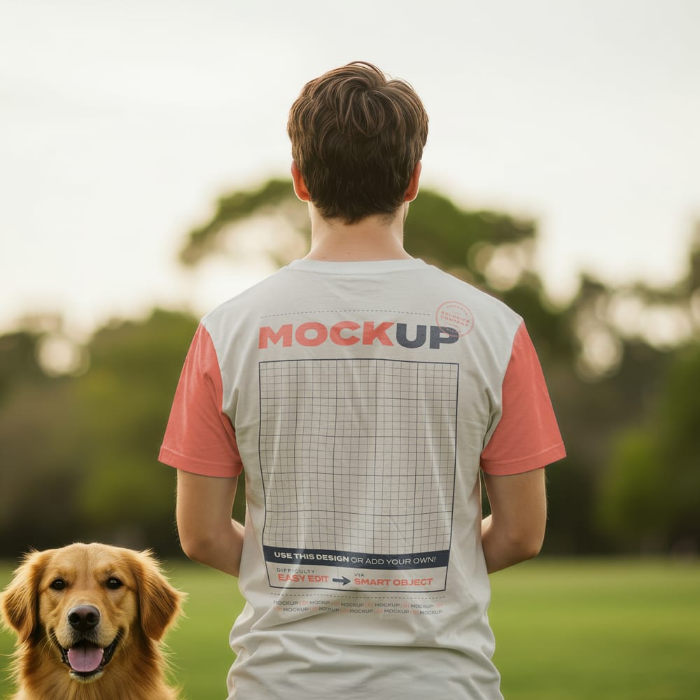 Free Boy and Pet T shirt Back Mockup PSD 1 Free Boy and Pet T shirt Back Mockup PSD