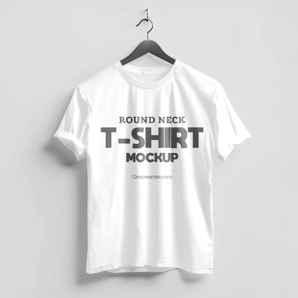 Free Hanging Round Neck T-Shirt Mockup PSD 1 Free Hanging Round Neck T-Shirt Mockup PSD