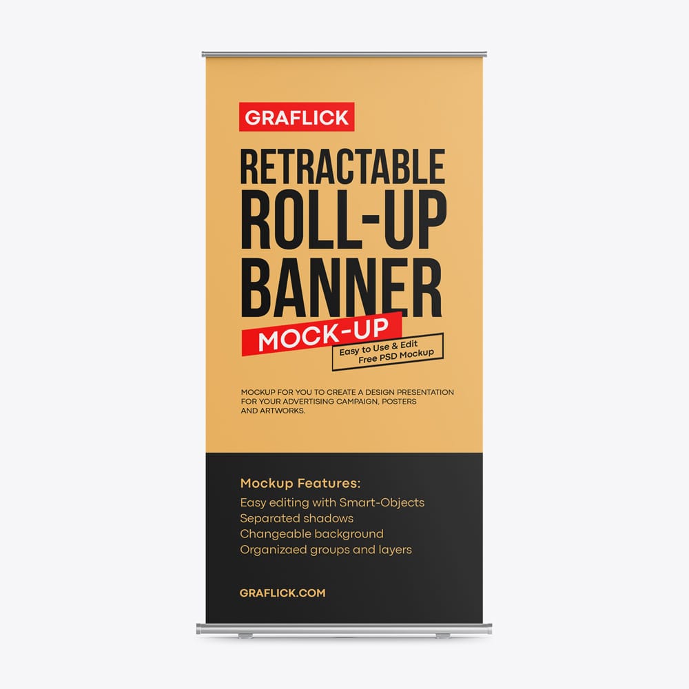Free Retractable Roll Up Banner Mockup PSD 1 Free Retractable Roll Up Banner Mockup PSD