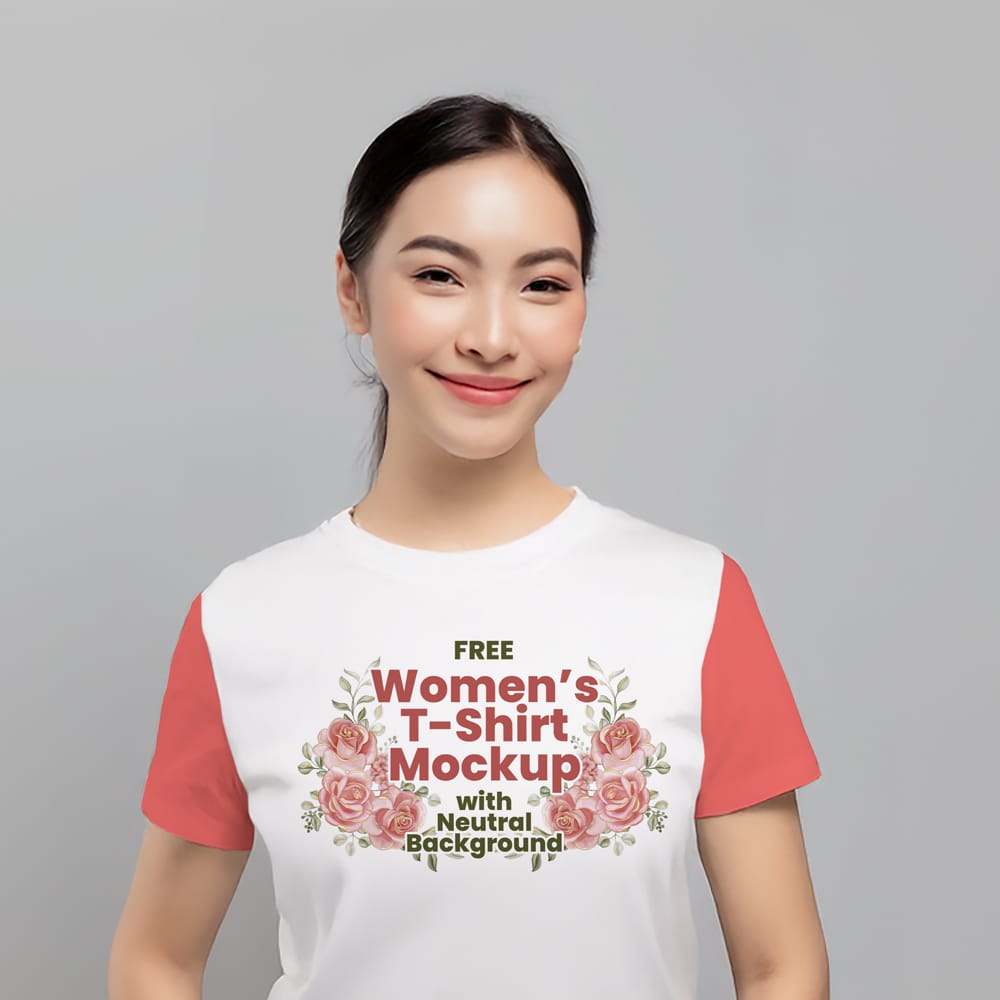 Free Women’s T-Shirt Mockup with Neutral Background PSD 1 Free Women’s T-Shirt Mockup with Neutral Background PSD