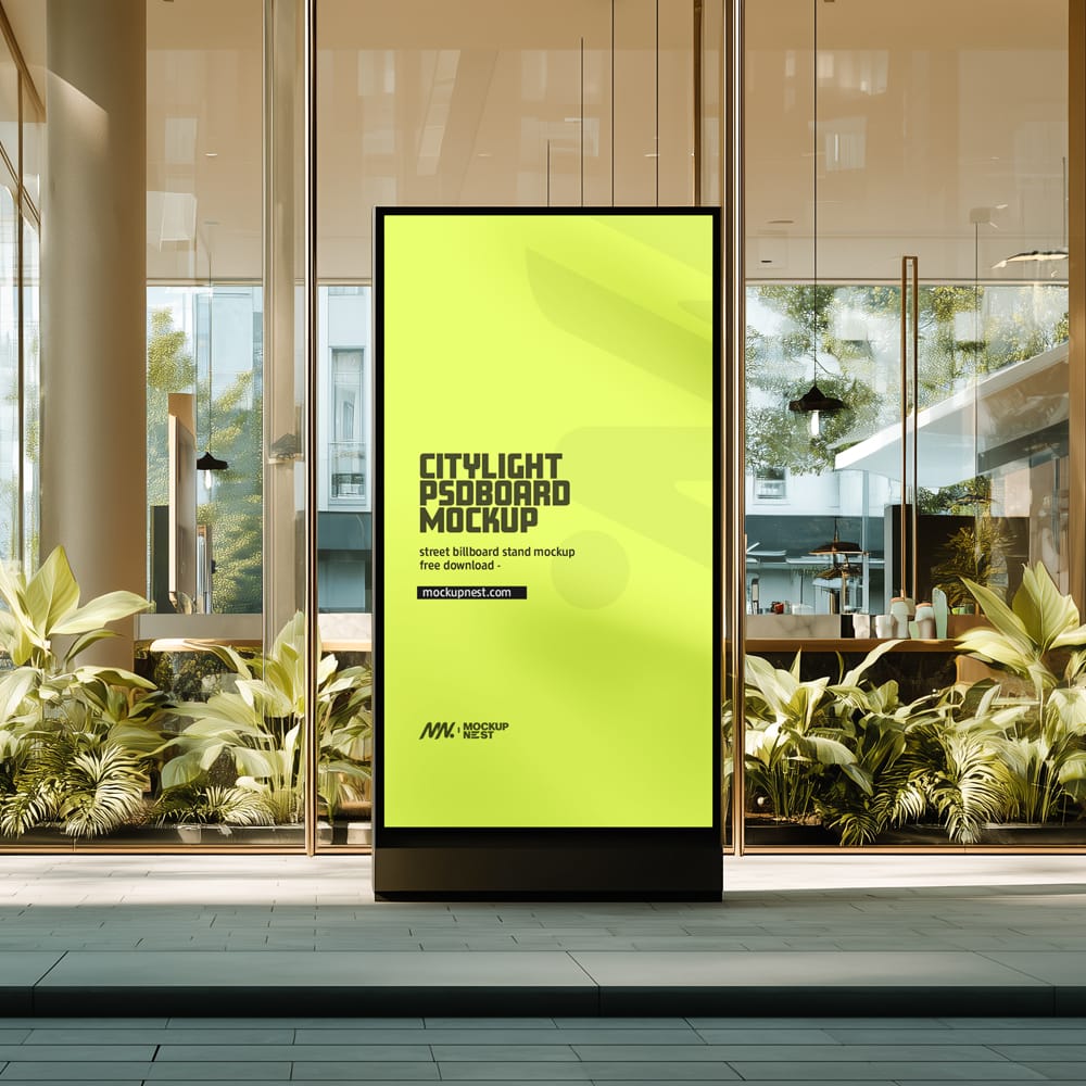 Free Citylight Board Mockup in Modern Urban Glass Building Environment PSD 1 Free Citylight Board Mockup in Modern Urban Glass Building Environment PSD