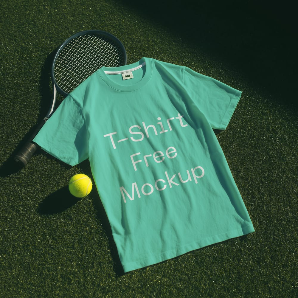 Free T-shirt Mockup Lies on a Tennis Court PSD 1 Free T-shirt Mockup Lies on a Tennis Court PSD