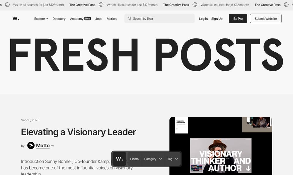 15 UI/UX Design Blogs Every Professional Should Be Following (2025 List) 9 Awwwards blog screenshot featuring web design award-winning sites and UI inspiration
