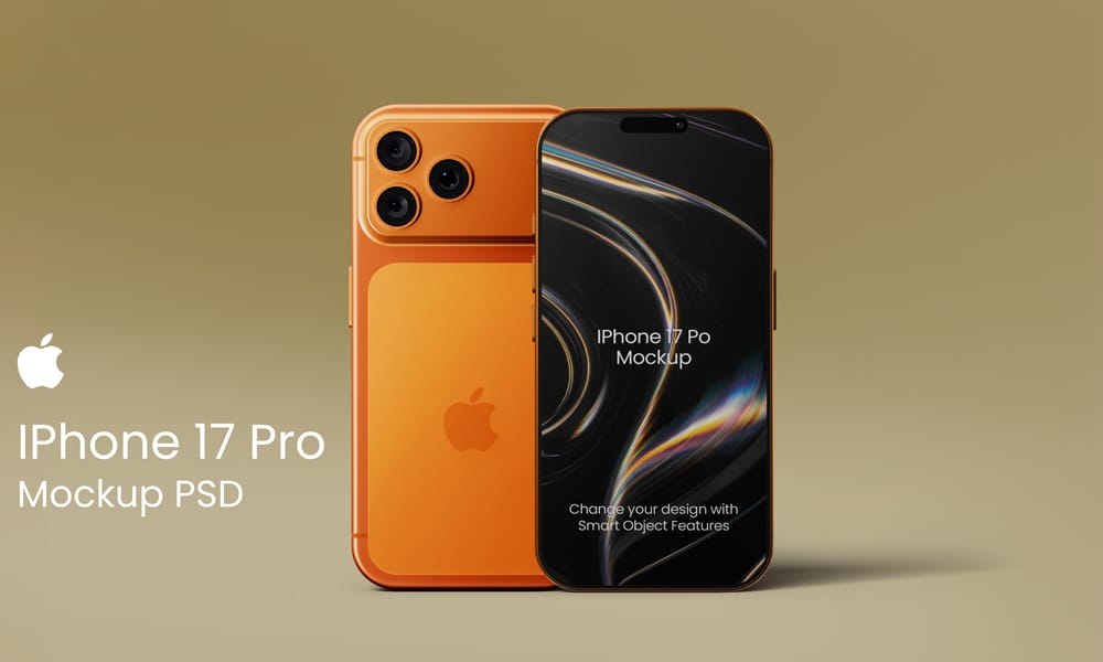 The Best Free iPhone 17 Mockups 11 Easy-edit iPhone 17 Pro mockup PSD with smart layers for quick screen swap.