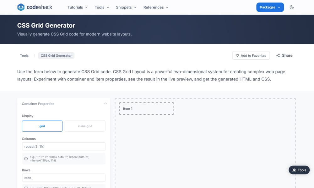 20 Best Free CSS Grid Generators and Frameworks That'll Transform Your Layout Workflow in 2025 14 CodeShack CSS Grid Generator