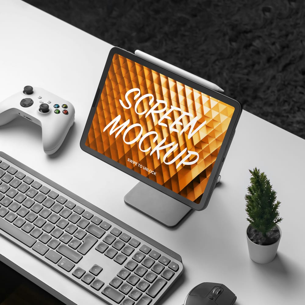 Free Tablet with Accessories Mockup PSD 1 Free Tablet with Accessories Mockup PSD