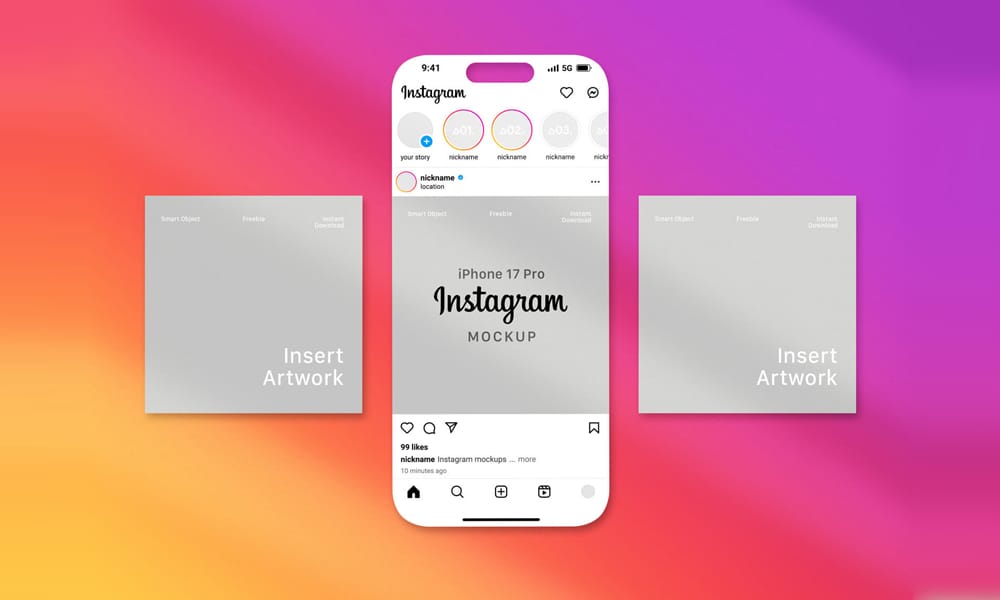 The Best Free iPhone 17 Mockups 24 Free iPhone 17 Pro Flat Instagram Mockup PSD