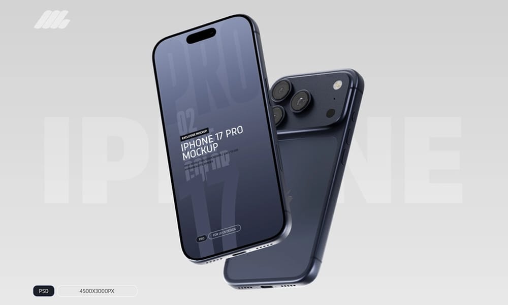 The Best Free iPhone 17 Mockups 16 Free iPhone 17 Pro Mockup Blue Color PSD