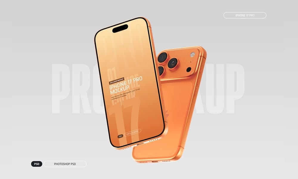 The Best Free iPhone 17 Mockups 22 Free iPhone 17 Pro Mockup Orange Color PSD