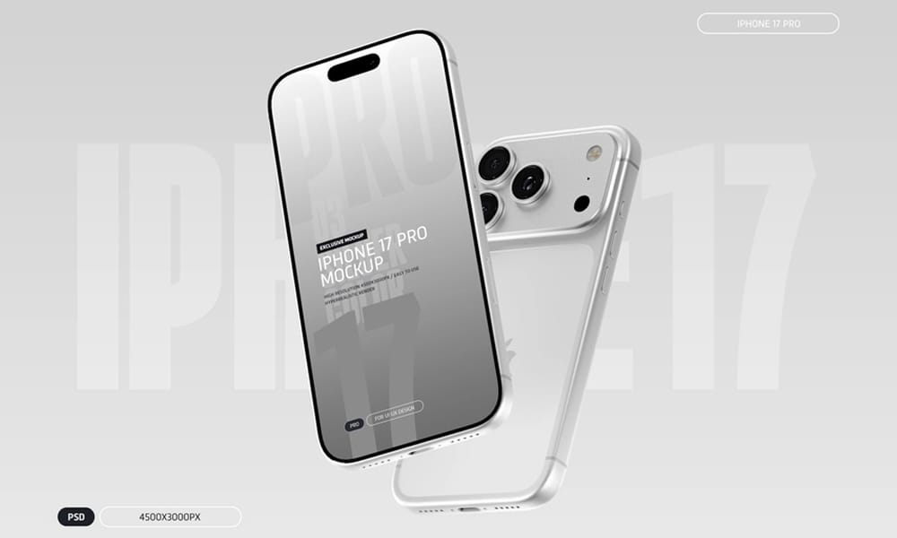 The Best Free iPhone 17 Mockups 25 Free iPhone 17 Pro Mockup Silver Color PSD
