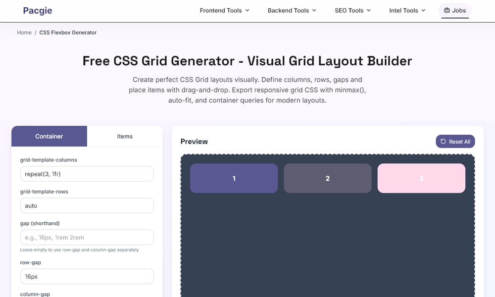 20 Best Free CSS Grid Generators and Frameworks That'll Transform Your Layout Workflow in 2025 13 Pacgie CSS Grid Generator