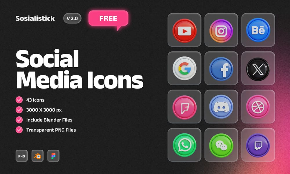 25 Best Free 3D Icons and Illustration Packs for UI Design 2025: A Designer's Complete Guide 20 Socialistick - 3D Social Media Icons