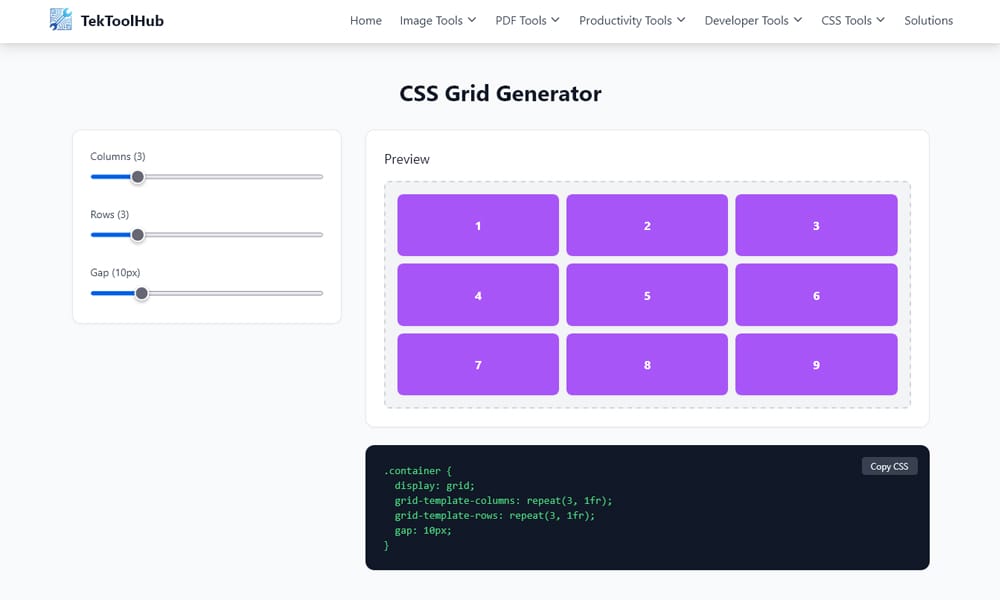 20 Best Free CSS Grid Generators and Frameworks That'll Transform Your Layout Workflow in 2025 15 TekToolHub Grid Generator