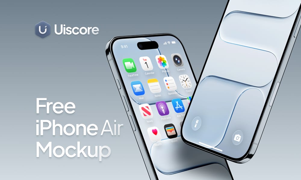 The Best Free iPhone 17 Mockups 18 Ultra-thin iPhone Air 5.6mm mockup for Figma, focusing on slim profile.