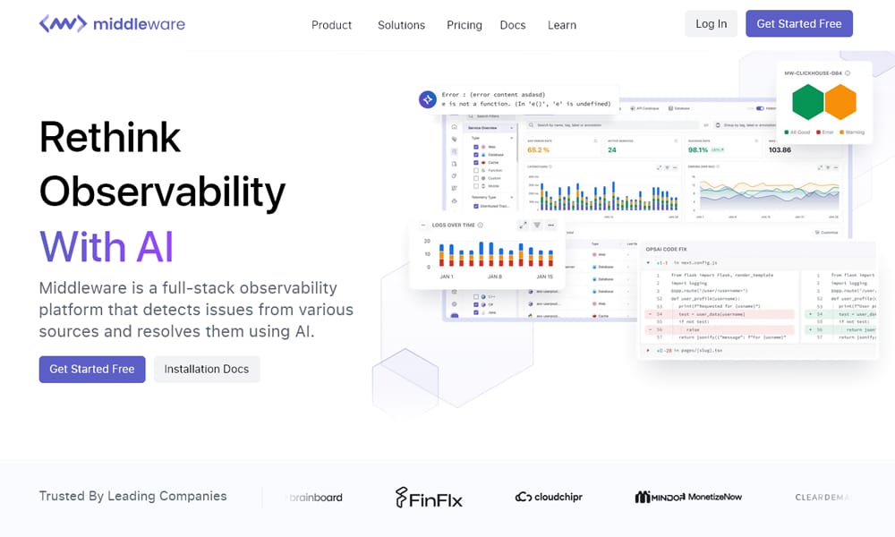 Best Frontend Performance Monitoring Tools 2025: Your Complete Guide to Speed, Errors & User Experience 10 Middleware — Middleware observability platform displaying all-in-one RUM, APM, logs, and session replay