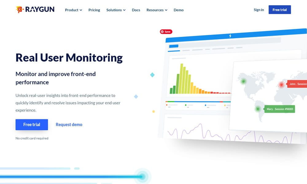 Best Frontend Performance Monitoring Tools 2025: Your Complete Guide to Speed, Errors & User Experience 6 Raygun — Raygun Real User Monitoring interface with error tracking and session replay for web applications
