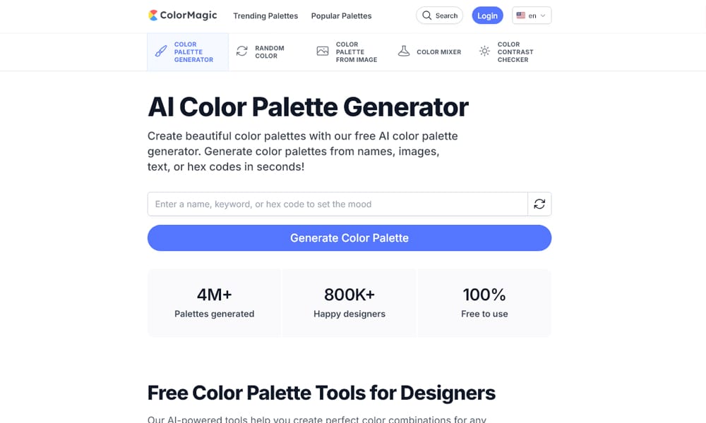 29 Best Color Palette Generator Tools for Designers (2025 Guide) 5 Color Magic AI generating a palette from the text prompt cyberpunk city