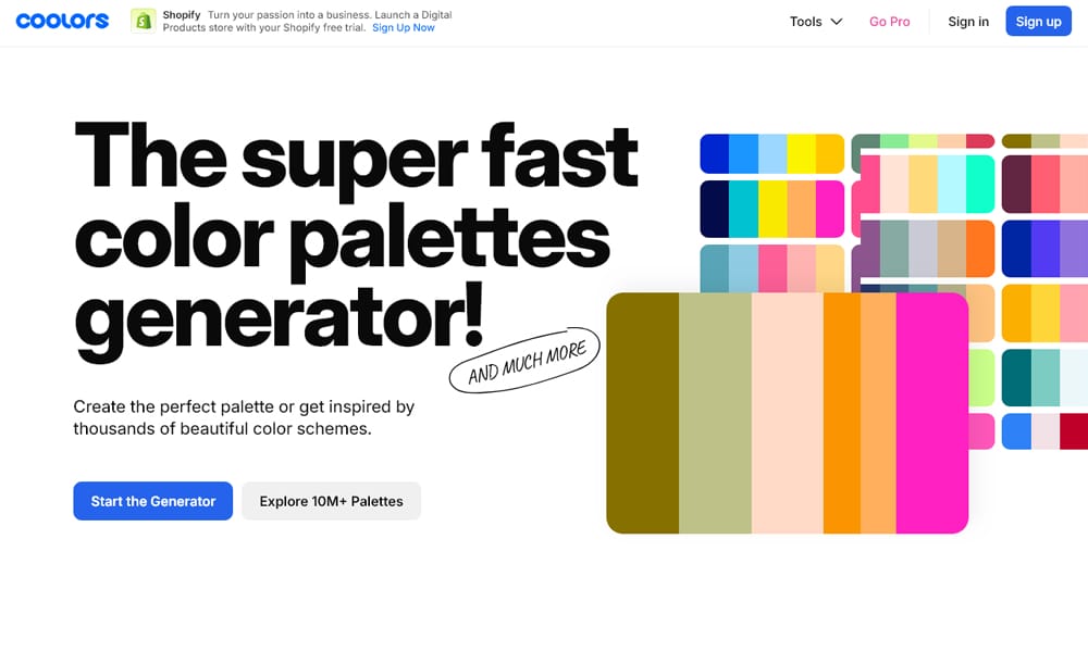29 Best Color Palette Generator Tools for Designers (2025 Guide) 1 Coolors interface showing a generated color palette with hex codes and export options