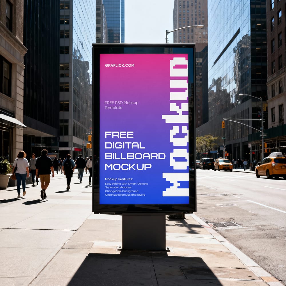 Free Digital Billboard Mockup in New York Street PSD 1 Free Digital Billboard Mockup in New York Street PSD