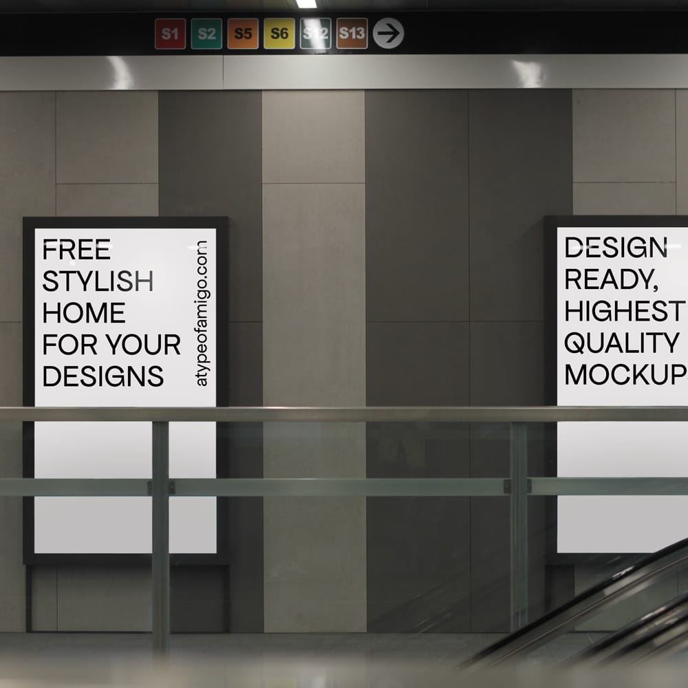 Free Double Billboard Mockup Inside a Metro Station PSD 1 Free Double Billboard Mockup Inside a Metro Station PSD