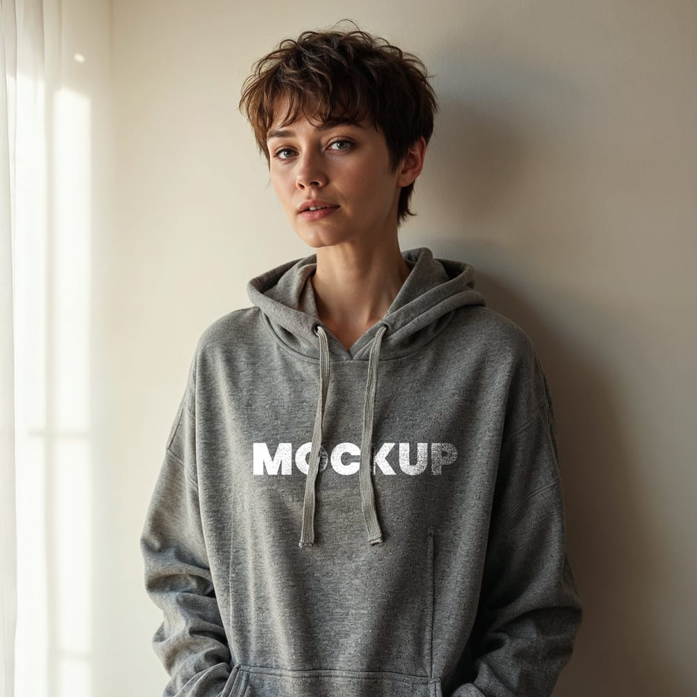 Free Girl Wearing a Grey Hoodie Mockup PSD 1 Free Girl Wearing a Grey Hoodie Mockup PSD