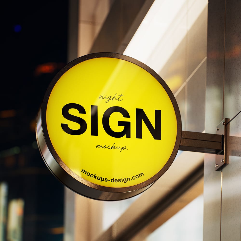Free Night-lit Round Sign Mockup PSD 1 Free Night-lit Round Sign Mockup PSD