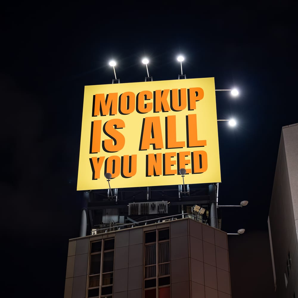 Free Square Billboard at Night Mockup PSD 1 Free Square Billboard at Night Mockup PSD