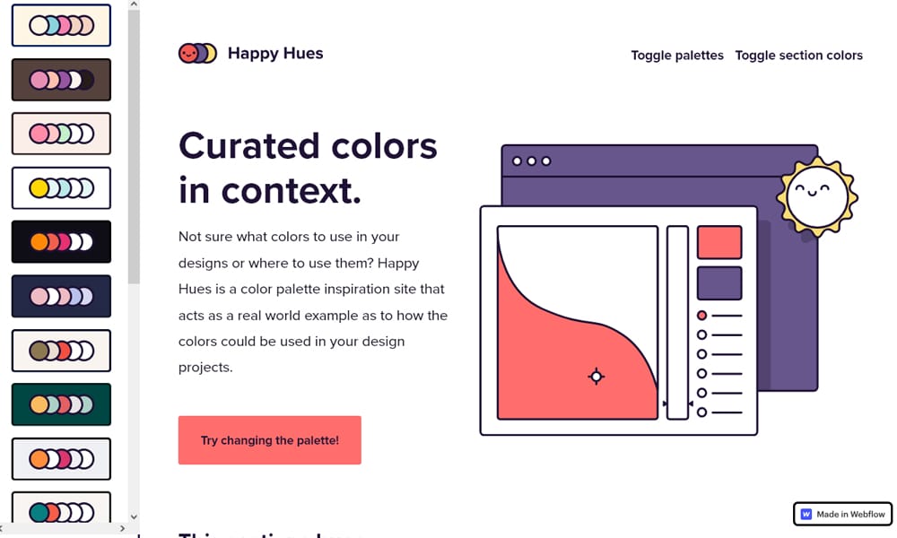 29 Best Color Palette Generator Tools for Designers (2025 Guide) 20 Happy Hues landing page explaining color psychology in real web design context