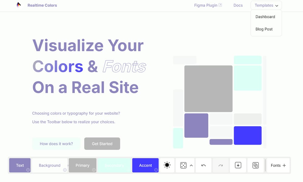29 Best Color Palette Generator Tools for Designers (2025 Guide) 14 Realtime Colors dashboard updating a live website mockup with a new color palette