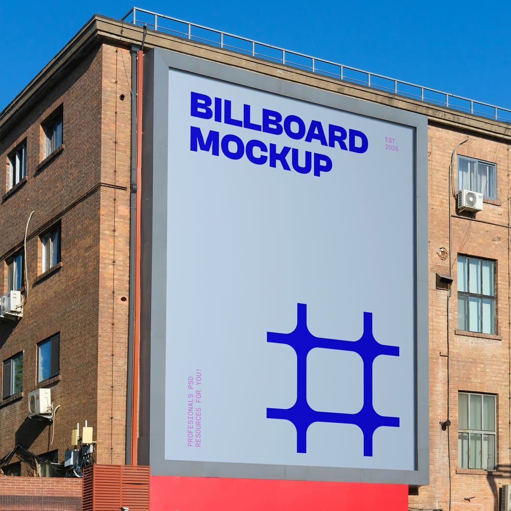 Free Billboard on Brick Building Mockup PSD 1 Free Billboard on Brick Building Mockup PSD