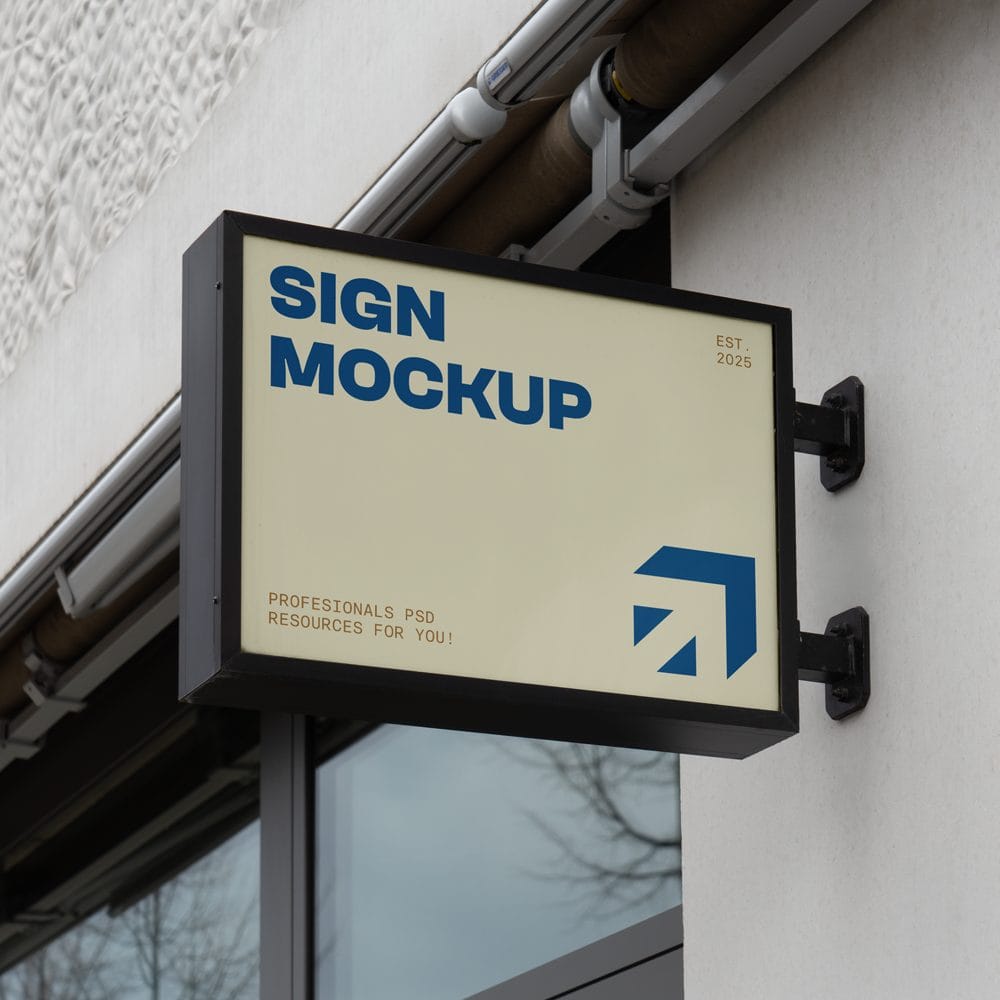 Free Horizontal Sign on Wall Mockup PSD 1 Free Horizontal Sign on Wall Mockup PSD