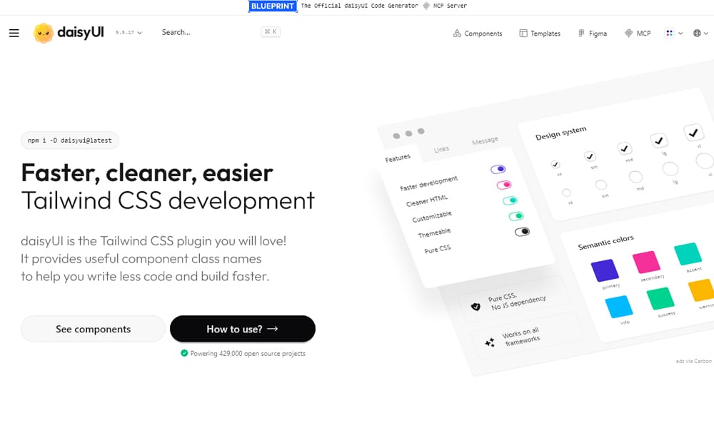 Best UI Libraries for React Server Components in 2026 7 DaisyUI showing Tailwind CSS plugin component classes