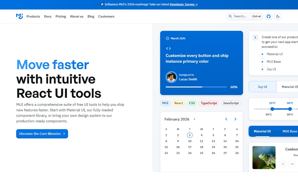 Best UI Libraries for React Server Components in 2026 8 MUI Material UI showing form components with theme provider