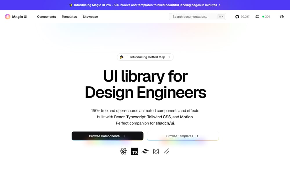 Best UI Libraries for React Server Components in 2026 2 Magic UI showing animated landing page components with motion effects