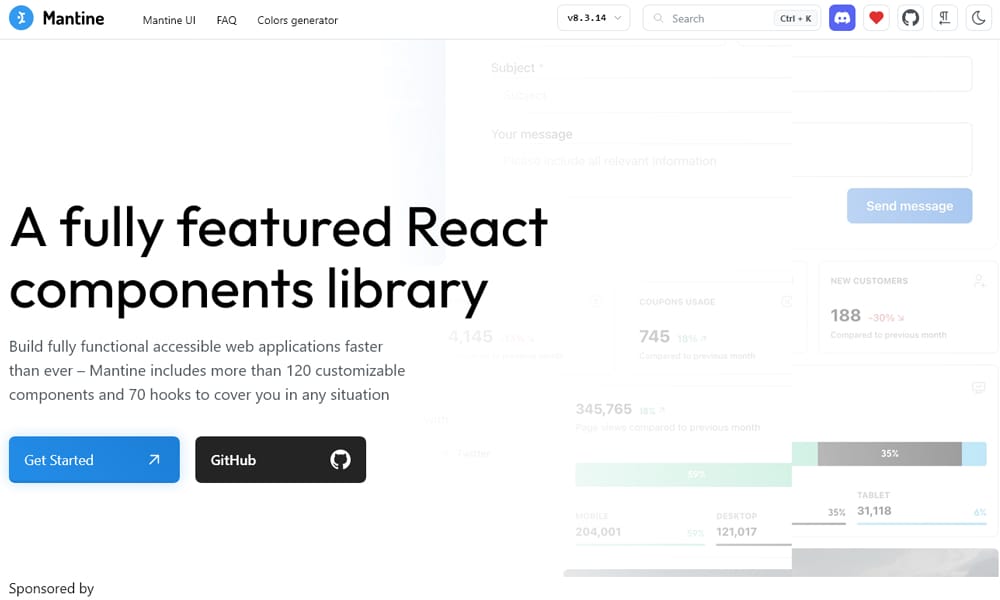 Best UI Libraries for React Server Components in 2026 6 Mantine showing component library with form, date picker, and chart elements