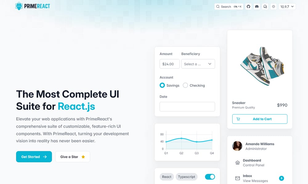Best UI Libraries for React Server Components in 2026 12 PrimeReact showing data table, calendar, and form components