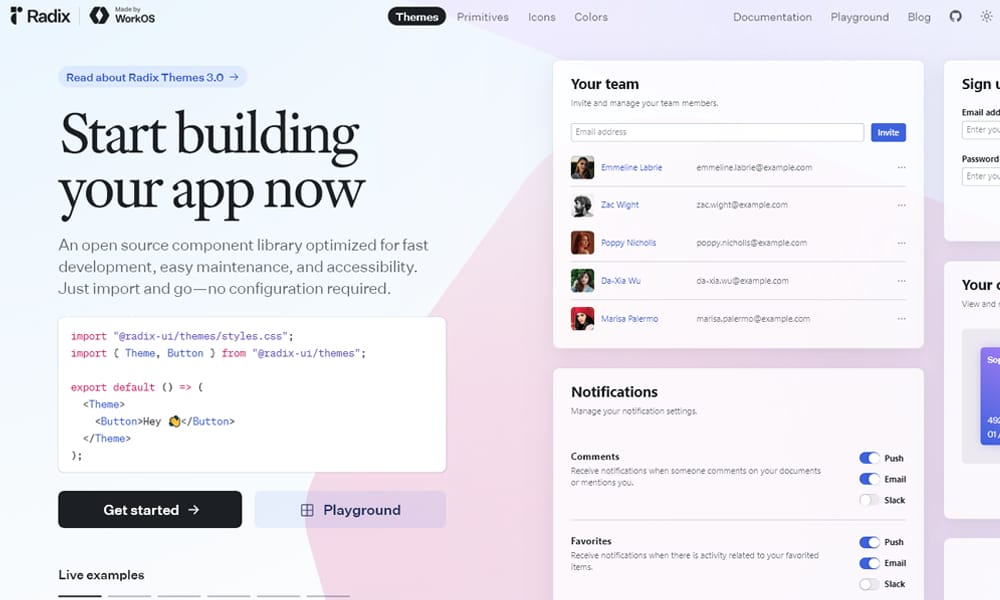 Best UI Libraries for React Server Components in 2026 13 Radix UI showing unstyled accessible component primitives like Dialog and Dropdown