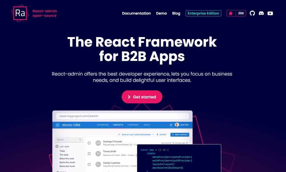 Best UI Libraries for React Server Components in 2026 17 React Admin showing back-office CRUD interface with data grid and form components