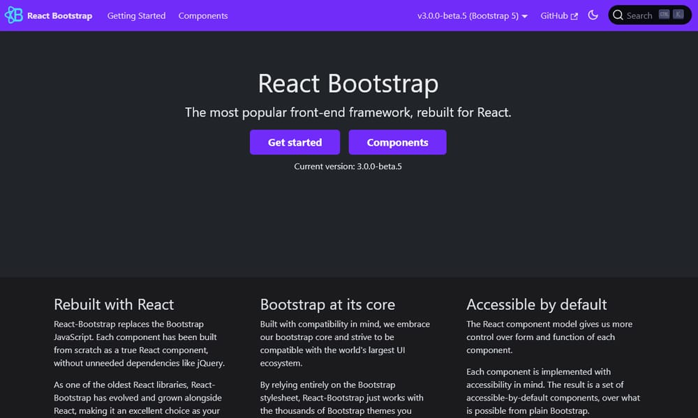 Best UI Libraries for React Server Components in 2026 19 React Bootstrap showing Bootstrap components rebuilt as React components