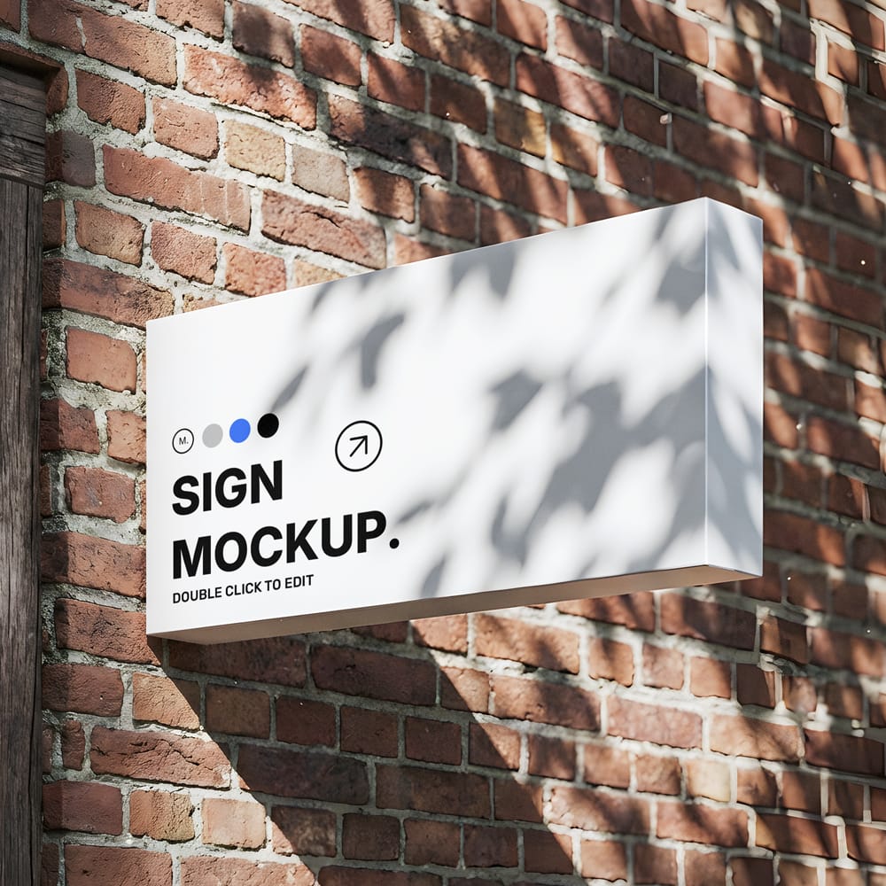 Free Wall Mounted Sign Mockup on Brick PSD 1 Free Wall Mounted Sign Mockup on Brick PSD