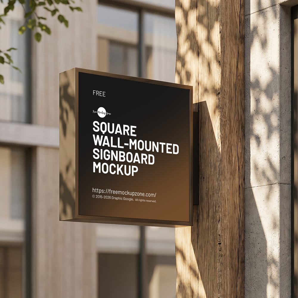 Free Square Wall-Mounted Signboard Mockup Template PSD 1 Free Square Wall-Mounted Signboard Mockup Template PSD
