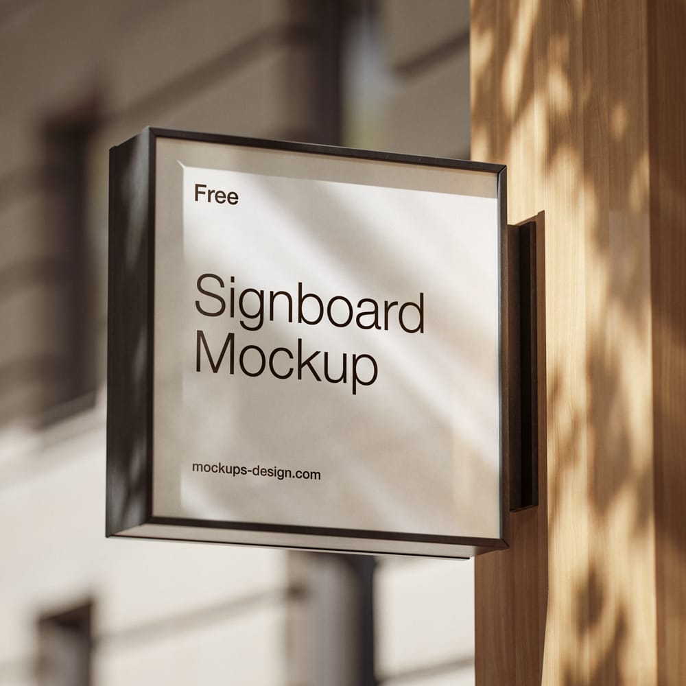 Free Square Wall-mounted Signboard Mockup PSD 1 Free Square Wall-mounted Signboard Mockup PSD