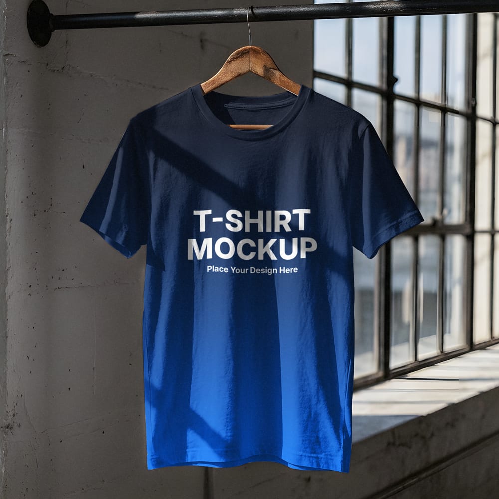 Free T-Shirt Mockup on Hanger in Loft Setting PSD 1 Free T-Shirt Mockup on Hanger in Loft Setting PSD