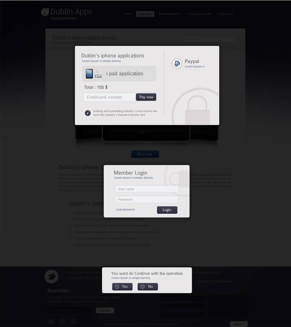 Dublin iPad Apps - Popup Payment Lightbox Confirmation