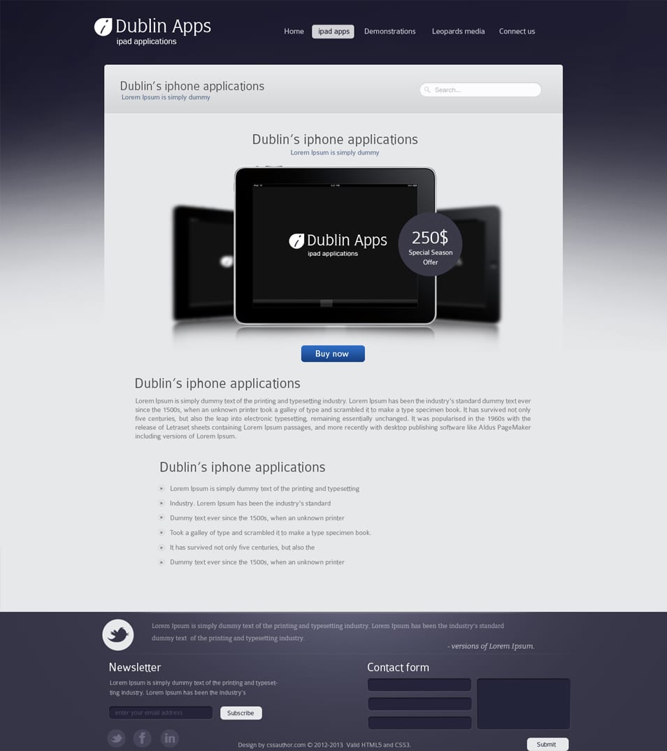 Professional Website Design Template For Ipad And Iphone Applications