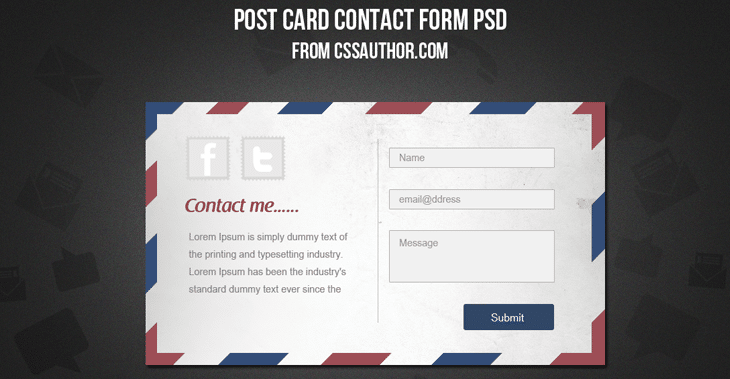 Free Download Postcard Contact Form PSD - cssauthor.com