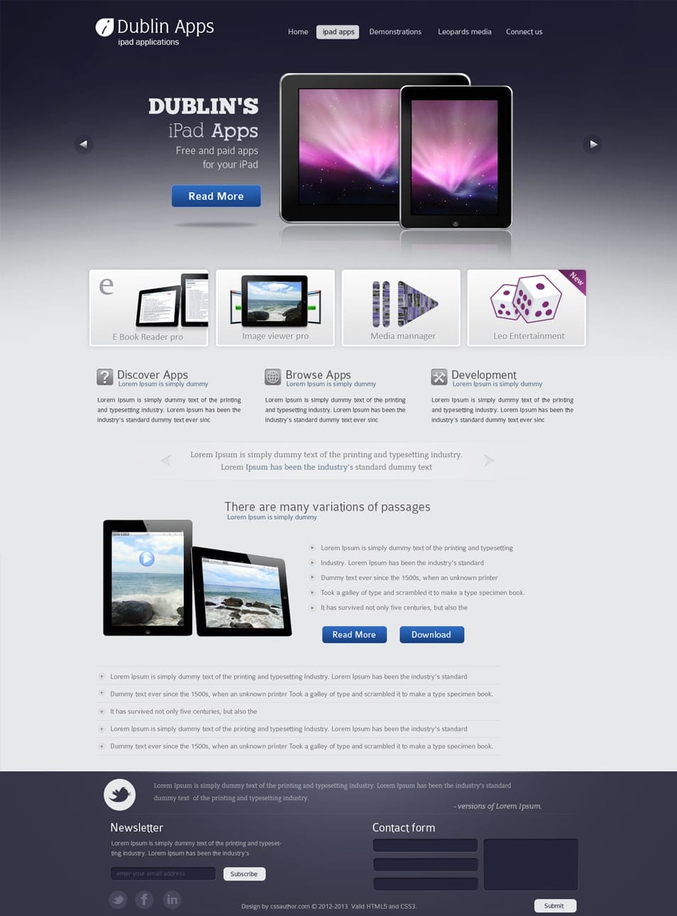 Professional Website Design Template for iPad and iPhone Application