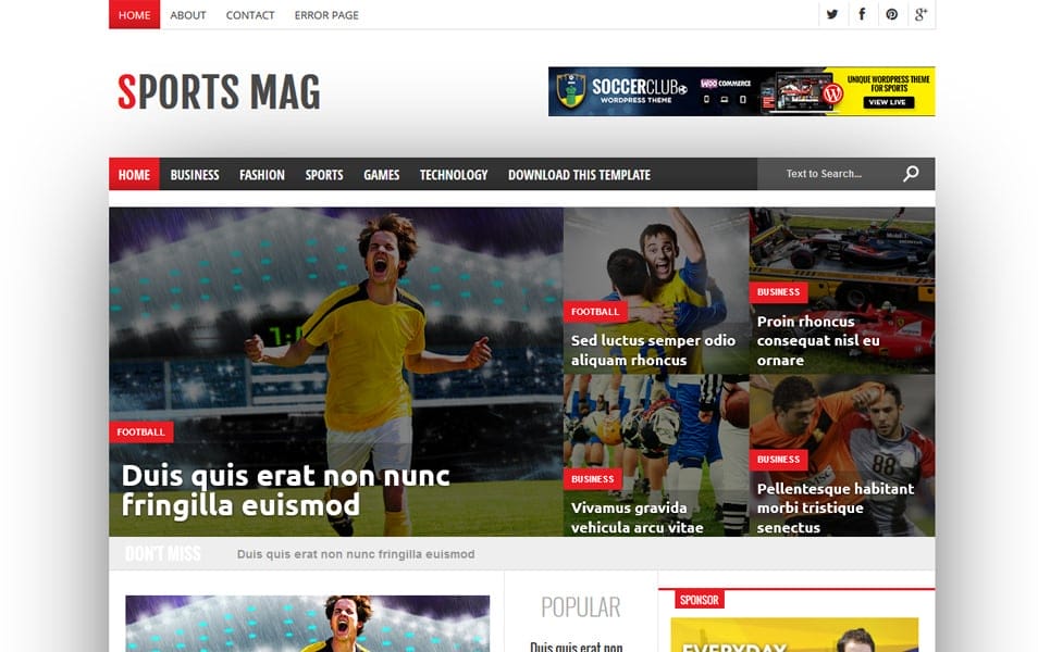 Sports Mag Responsive Blogger Template